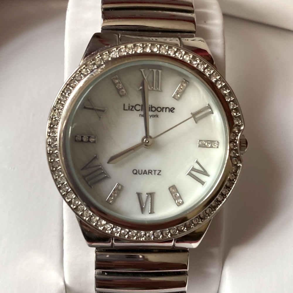 Liz Claiborne Mother of Pearl Expansion Band Watch, NIB